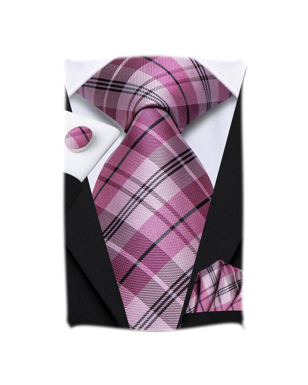 6262 Plaid Ties Classic Paisley Necktie with Handkerchief Cufflinks Set